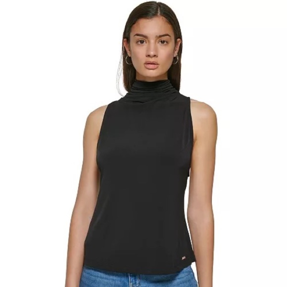 CALVIN KLEIN Women's Sleeveless Tie Back Mock Neck Top, free gift with purchase!